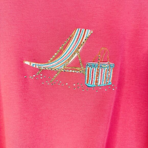 Quacker Factory Twin Set Women L Pink Cotton Embellished Beach Chair Y2K Vintage - Picture 4 of 11